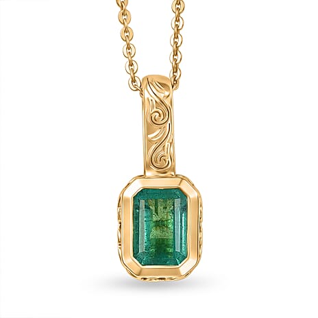 GP Family Legacy Italy - AAA Gemfields Zambian Emerald & Blue Sapphire Pendant with Chain (Size 20) in 18K Gold Vermeil Sterling Silver 1.12 Ct.