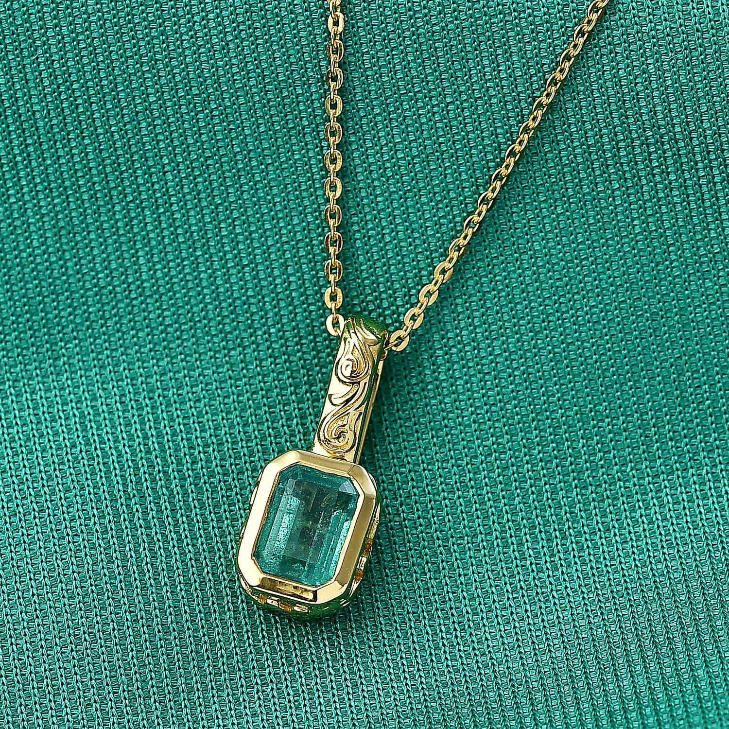 GP Family Legacy Italy - AAA Gemfields Zambian Emerald & Blue Sapphire Pendant with Chain (Size 20) in 18K Gold Vermeil Sterling Silver 1.12 Ct.