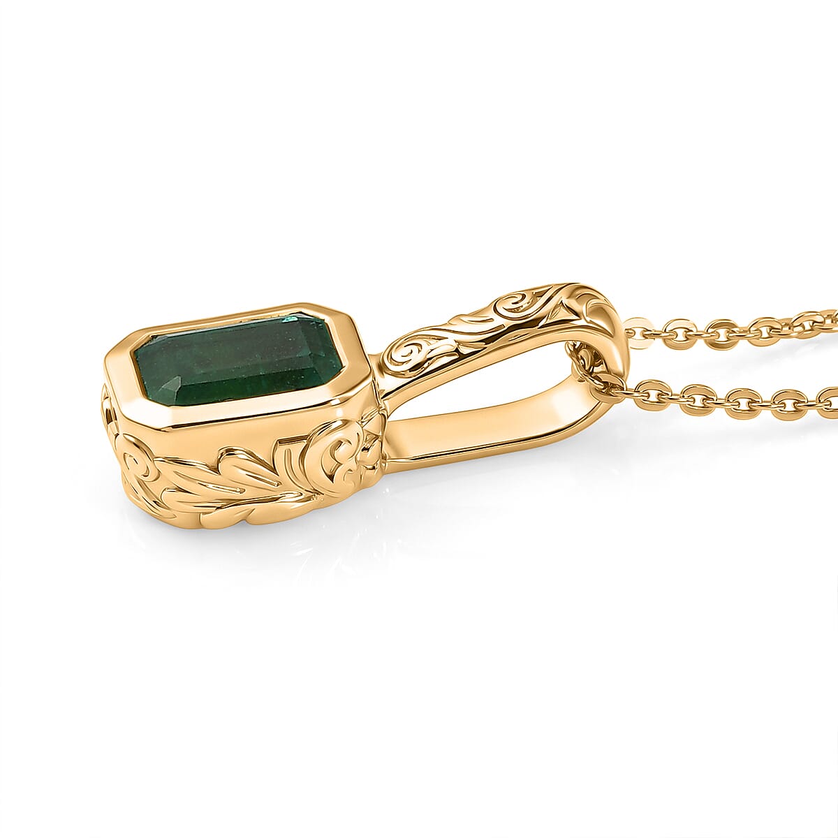 GP Family Legacy Italy - AAA Gemfields Zambian Emerald & Blue Sapphire Pendant with Chain (Size 20) in 18K Gold Vermeil Sterling Silver 1.12 Ct.