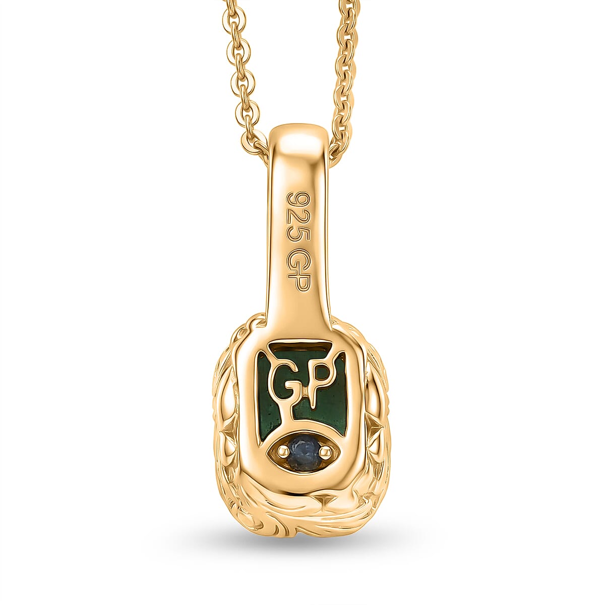 GP Family Legacy Italy - AAA Gemfields Zambian Emerald & Blue Sapphire Pendant with Chain (Size 20) in 18K Gold Vermeil Sterling Silver 1.12 Ct.