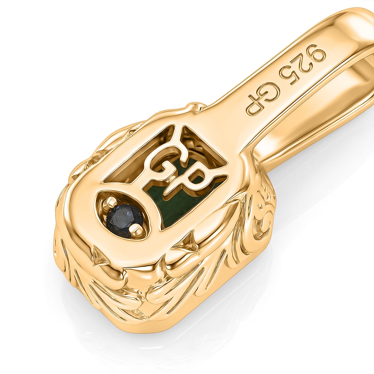 GP Family Legacy Italy - AAA Gemfields Zambian Emerald & Blue Sapphire Pendant with Chain (Size 20) in 18K Gold Vermeil Sterling Silver 1.12 Ct.
