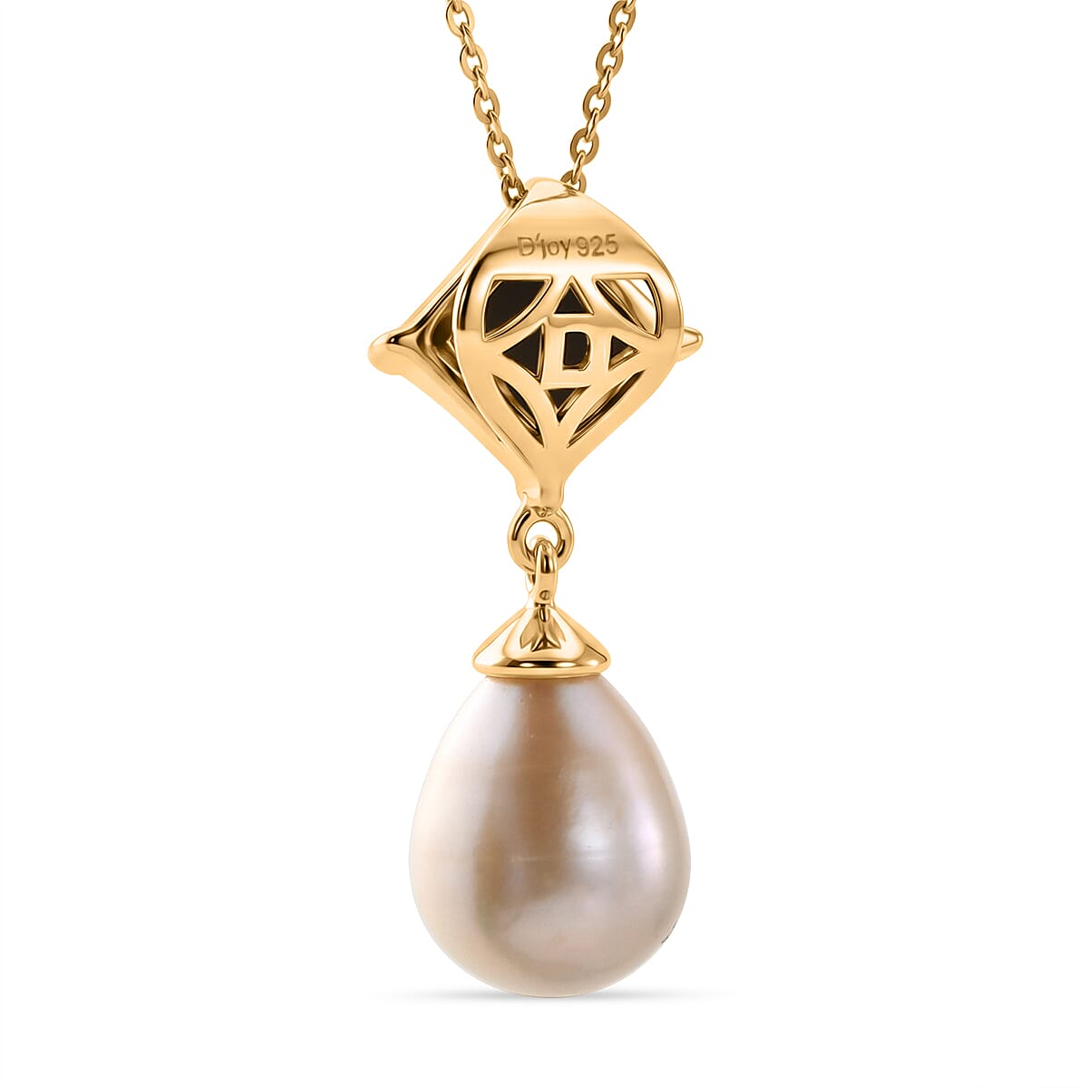 D'Joy - Ammolite & Fresh Water Pearl Drop Pendant with Chain (Size 20) in 18K Vermeil Yellow Gold Plated Sterling Silver 10.70 Ct.