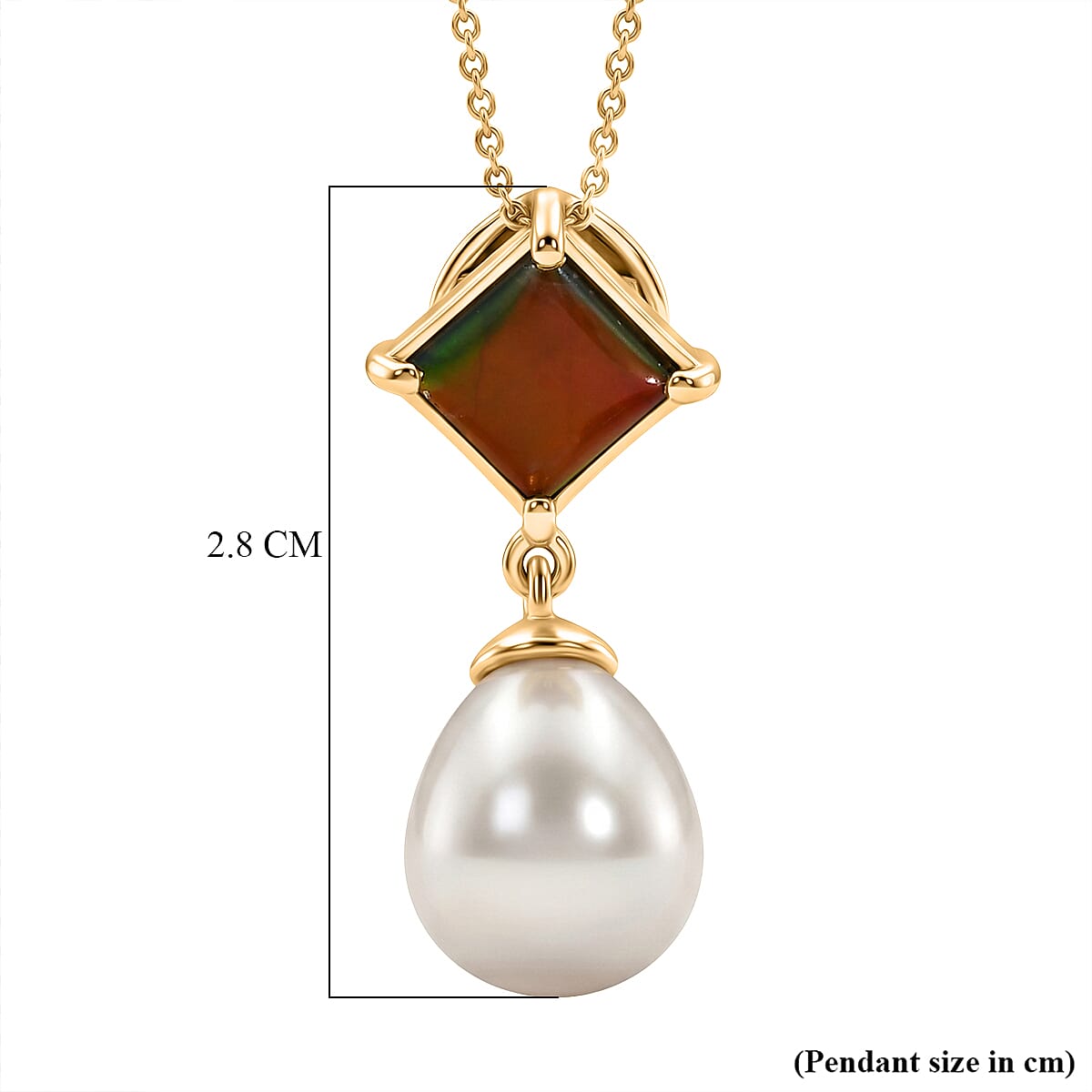 D'Joy - Ammolite & Fresh Water Pearl Drop Pendant with Chain (Size 20) in 18K Vermeil Yellow Gold Plated Sterling Silver 10.70 Ct.