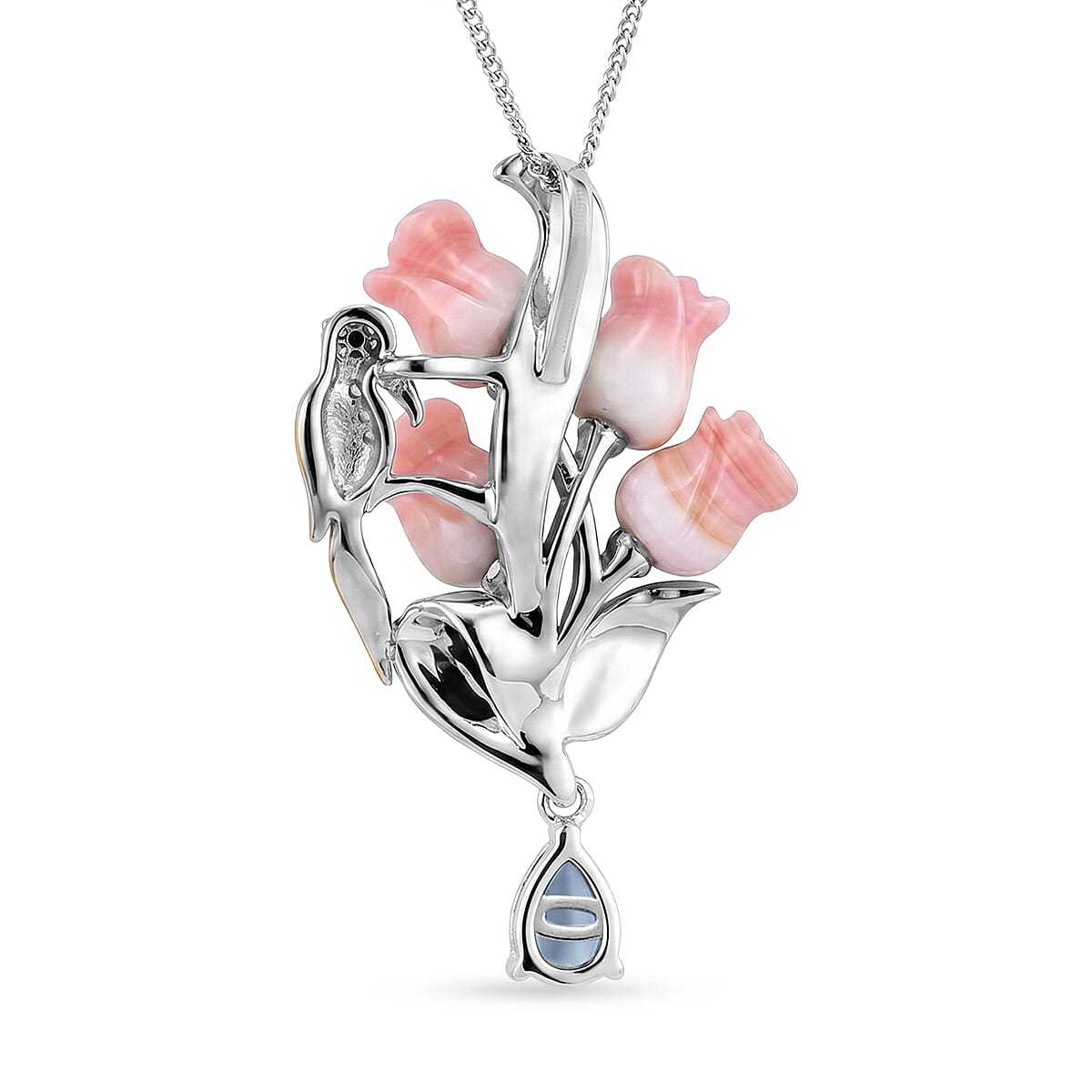 Multi-Gemstone Floral Drop Pendant with Chain (Size 18) in Rhodium Overlay Sterling Silver 5.38 Ct.