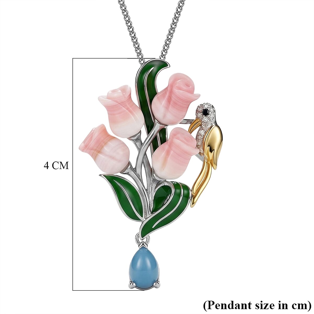 Multi-Gemstone Floral Drop Pendant with Chain (Size 18) in Rhodium Overlay Sterling Silver 5.38 Ct.