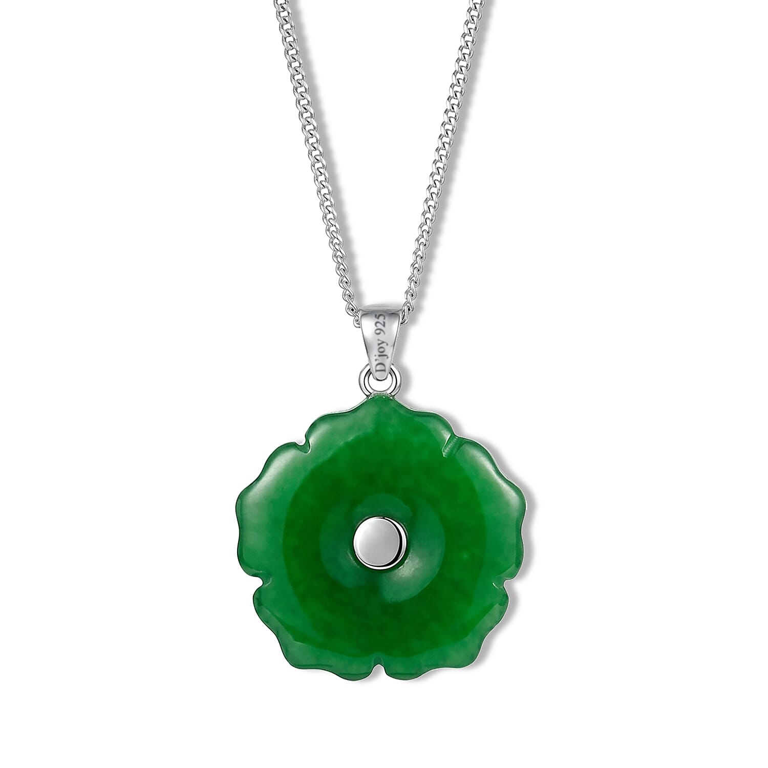 D'Joy - White Edison Pearl (10-11mm) & Dyed Green Jade Booming Flower Pendant with Chain (Size 18) in Rhodium Overlay Sterling Silver 31.70 Ct.