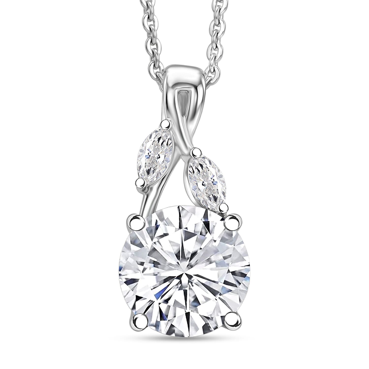 Moissanite Pendant with Chain (Size 20) in Rhodium Overlay Sterling Silver 0.24 ct  1.940  Ct.