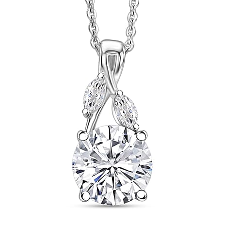 Moissanite Pendant with Chain (Size 20) in Rhodium Overlay Sterling Silver 0.24 ct  1.940  Ct.