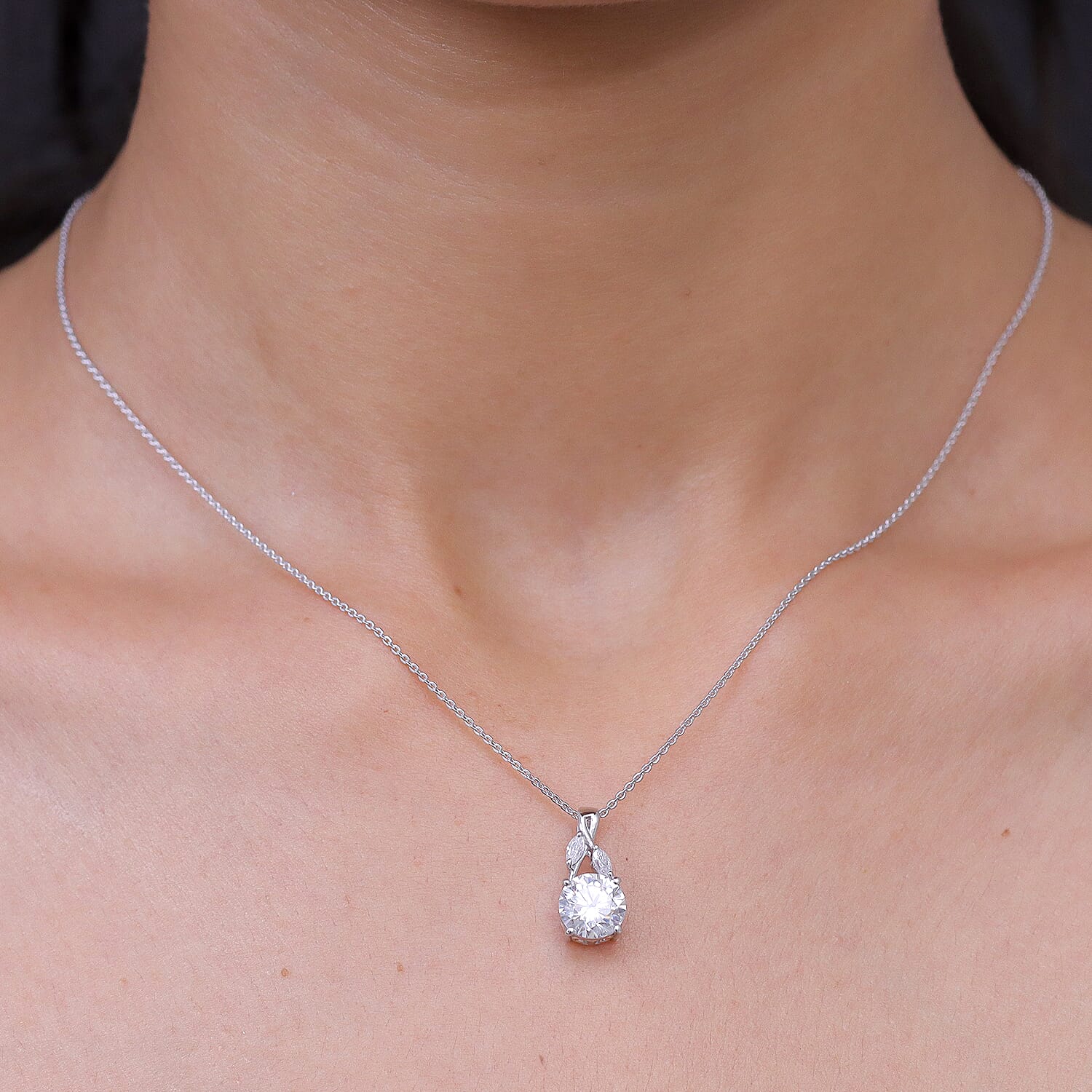 Moissanite Pendant with Chain (Size 20) in Rhodium Overlay Sterling Silver 0.24 ct  1.940  Ct.