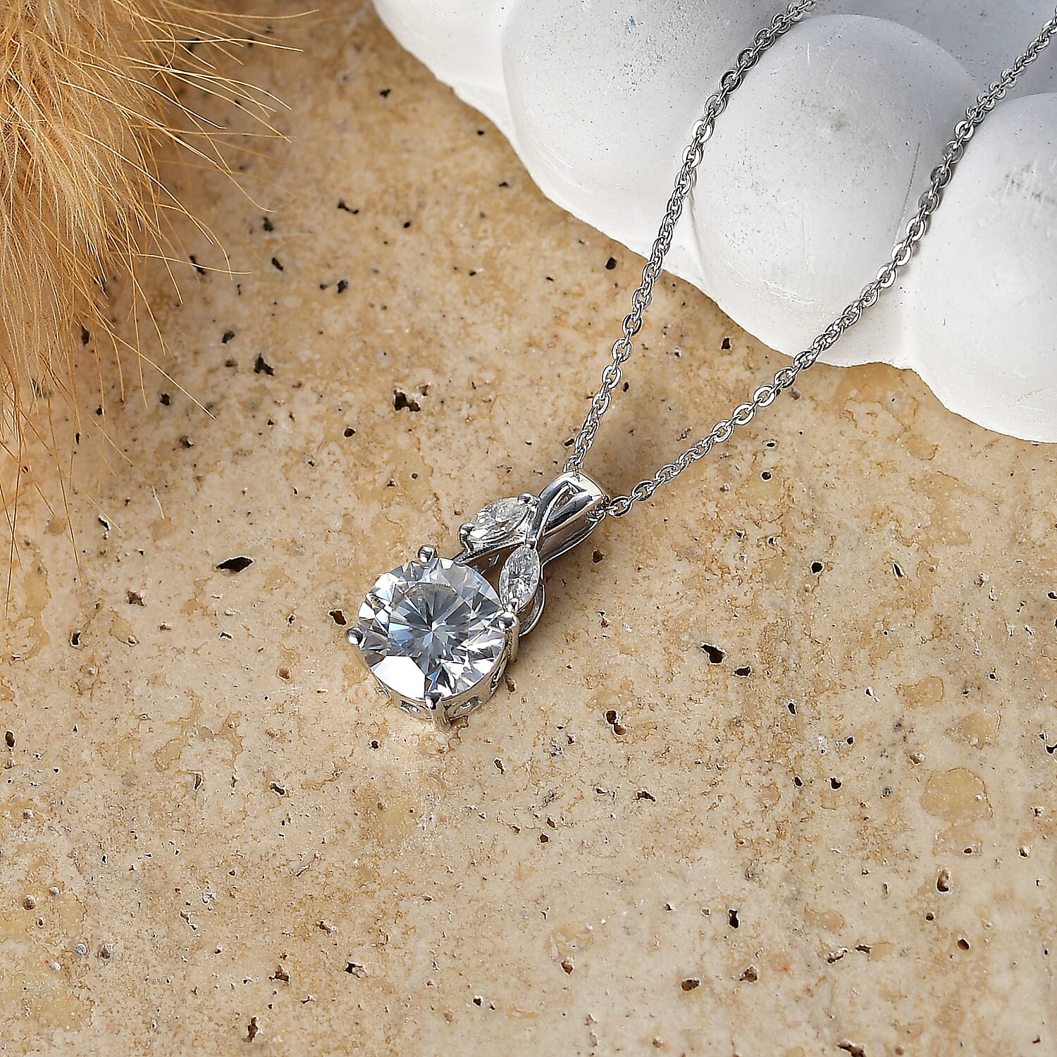 Moissanite Pendant with Chain (Size 20) in Rhodium Overlay Sterling Silver 0.24 ct  1.940  Ct.