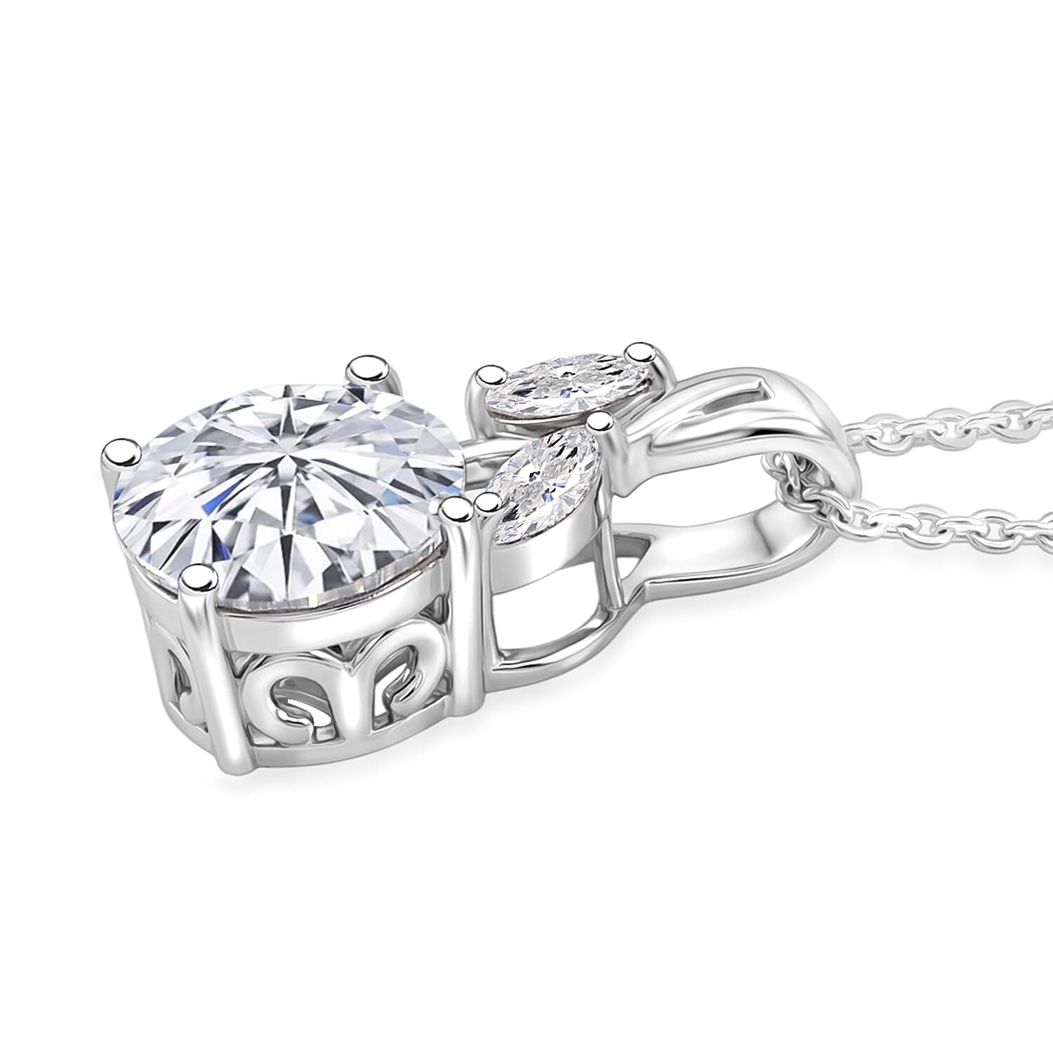 Moissanite Pendant with Chain (Size 20) in Rhodium Overlay Sterling Silver 0.24 ct  1.940  Ct.