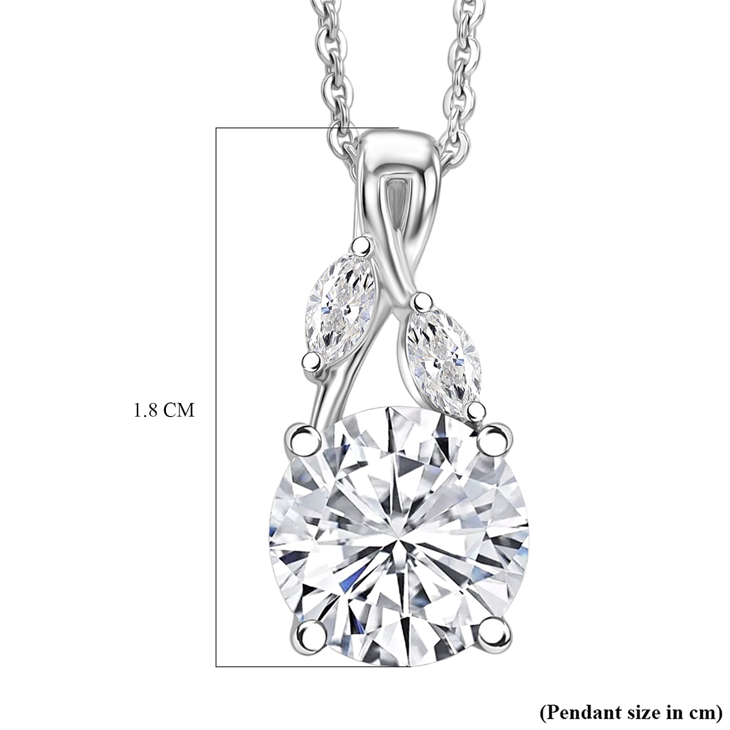 Moissanite Pendant with Chain (Size 20) in Rhodium Overlay Sterling Silver 0.24 ct  1.940  Ct.