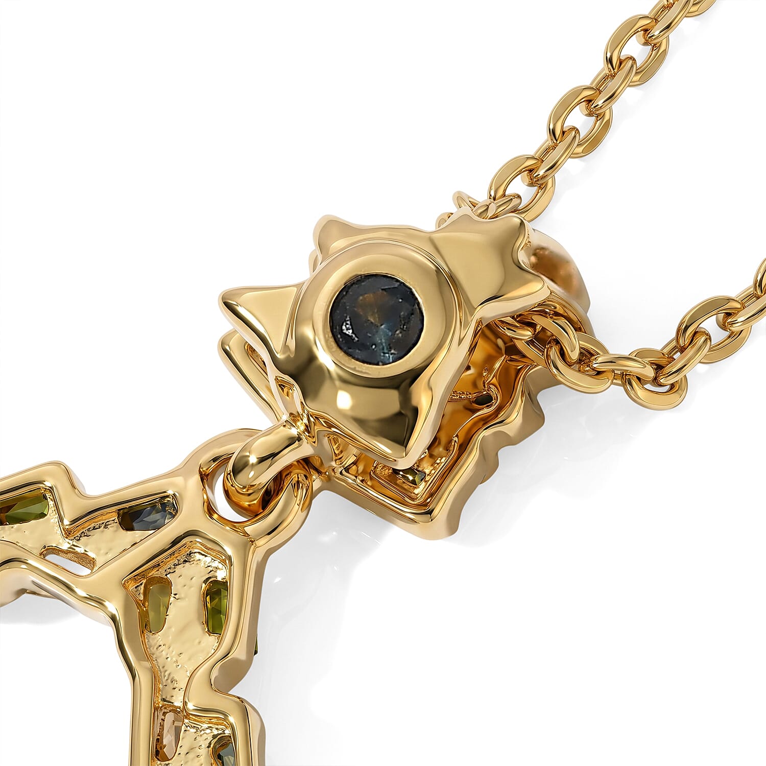 GP - Multi Diamond & Blue Sapphire Floral Teardrop Pendant with Chain (Size 20) in 18K Vermeil Yellow Gold Plated Sterling Silver 0.55 Ct.