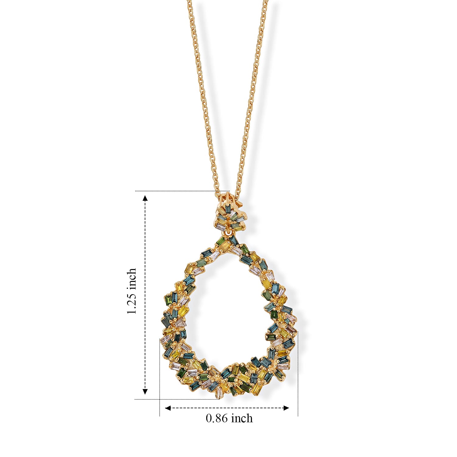 GP - Multi Diamond & Blue Sapphire Floral Teardrop Pendant with Chain (Size 20) in 18K Vermeil Yellow Gold Plated Sterling Silver 0.55 Ct.