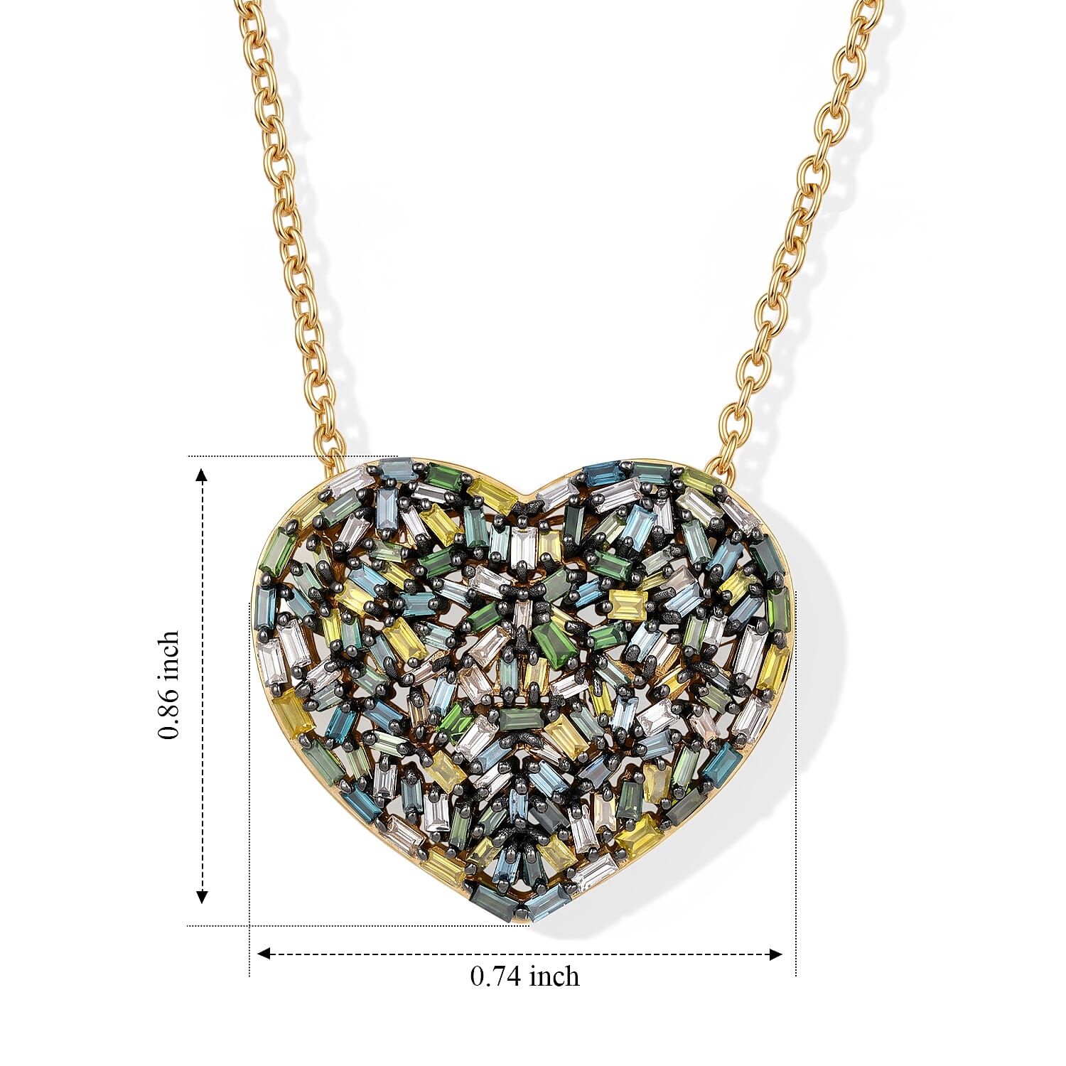 GP - Multi Diamond & Blue Sapphire Heart Pendant with Chain (Size 20) in 18K Vermeil Yellow Gold Plated Sterling Silver 1.05 Ct.