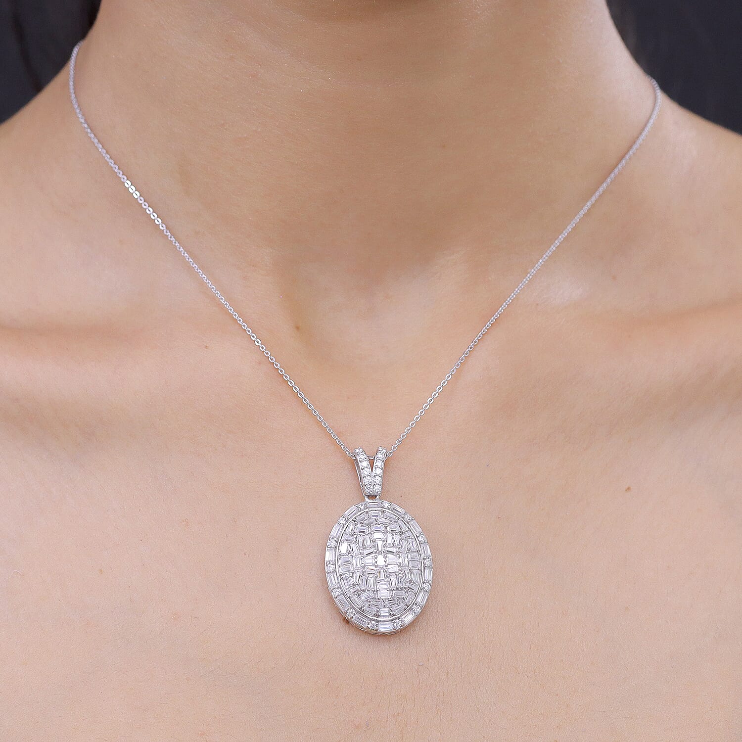 Royal Bali Collection - D'Joy Moissanite Pendant with Chain (Size 20) in Rhodium Overlay Sterling Silver 3.20 Ct.