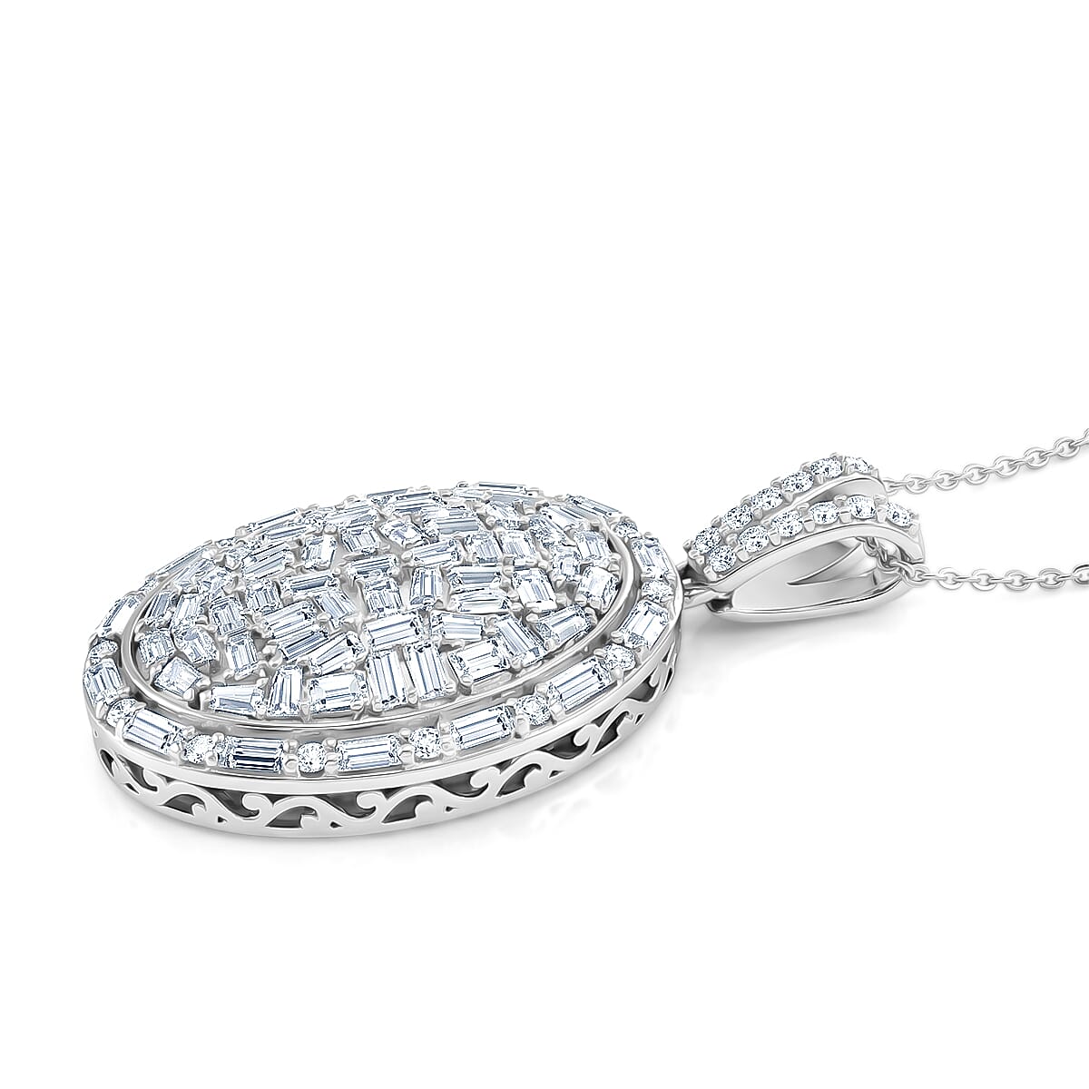 Royal Bali Collection - D'Joy Moissanite Pendant with Chain (Size 20) in Rhodium Overlay Sterling Silver 3.20 Ct.