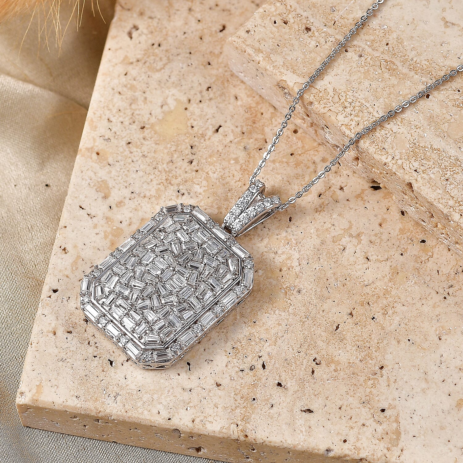 Royal Bali Collection - D'Joy Moissanite Pendant with Chain (Size 20) in Rhodium Overlay Sterling Silver 3.70 Ct.
