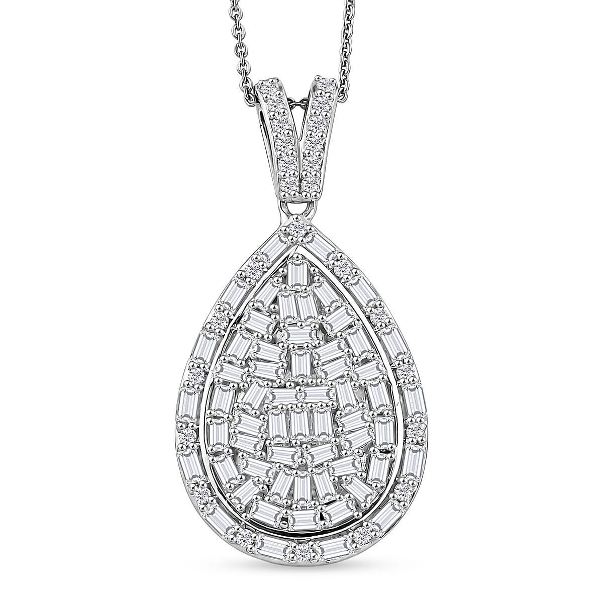 Royal Bali Collection - D'Joy Moissanite Pendant with Chain (Size 20) in Rhodium Overlay Sterling Silver 2.75 Ct.