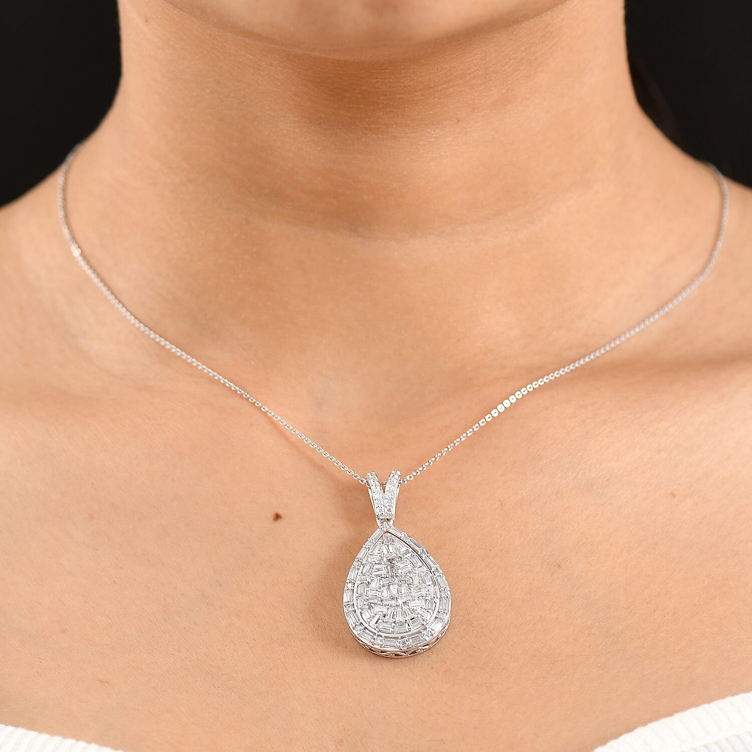 Royal Bali Collection - D'Joy Moissanite Pendant with Chain (Size 20) in Rhodium Overlay Sterling Silver 2.75 Ct.