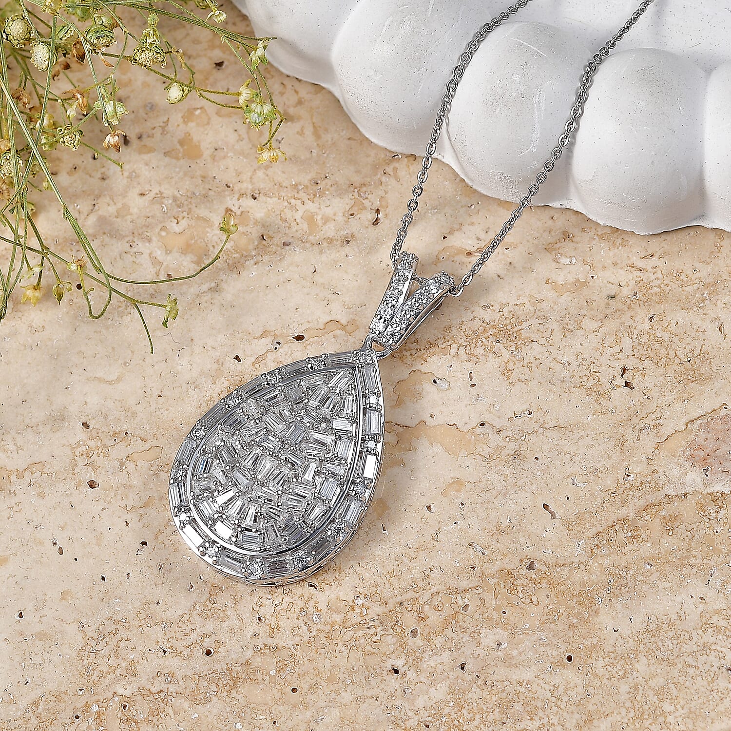 Royal Bali Collection - D'Joy Moissanite Pendant with Chain (Size 20) in Rhodium Overlay Sterling Silver 2.75 Ct.