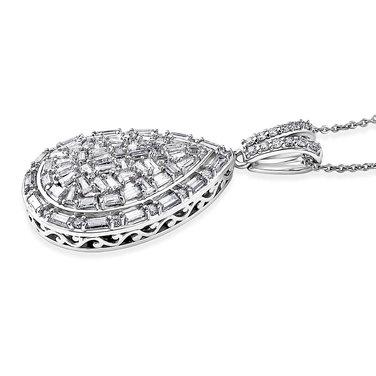 Royal Bali Collection - D'Joy Moissanite Pendant with Chain (Size 20) in Rhodium Overlay Sterling Silver 2.75 Ct.