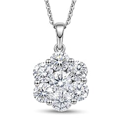 Royal Bali Collection - D'Joy Moissanite Pressure Set Pendant with Chain (Size 20) in Platinum Overlay Sterling Silver 2.00 Ct.