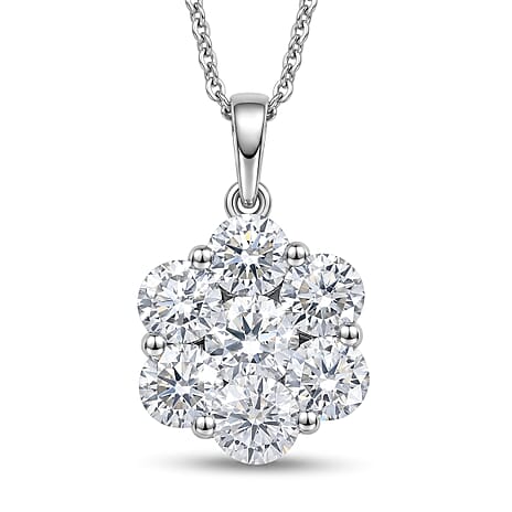 Royal Bali Collection - D'Joy Moissanite Pressure Set Pendant with Chain (Size 20) in Platinum Overlay Sterling Silver 2.00 Ct.