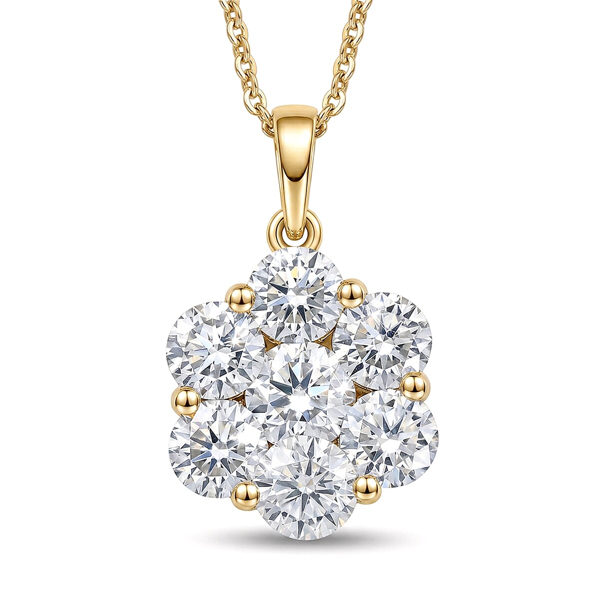 Royal Bali Collection - D'Joy Moissanite Pressure Set Pendant with Chain (Size 20) in Yellow Gold Plated Sterling Silver 2.00 Ct.