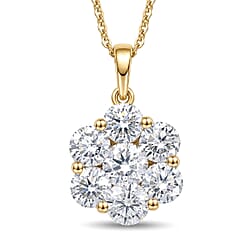 Royal Bali Collection - D'Joy Moissanite Pressure Set Pendant with Chain (Size 20) in Platinum Overlay Sterling Silver 2.00 Ct.