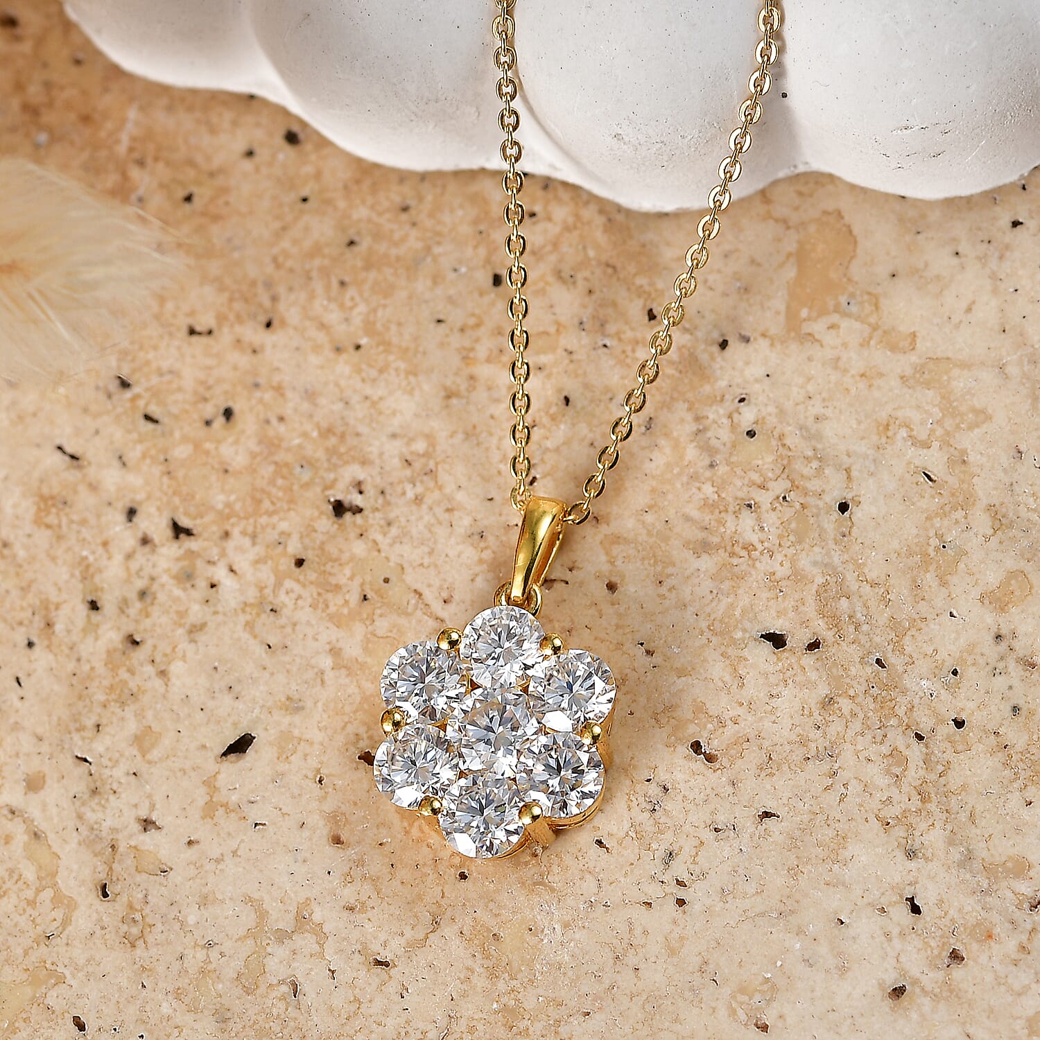 Royal Bali Collection - D'Joy Moissanite Pressure Set Pendant with Chain (Size 20) in Yellow Gold Plated Sterling Silver 2.00 Ct.