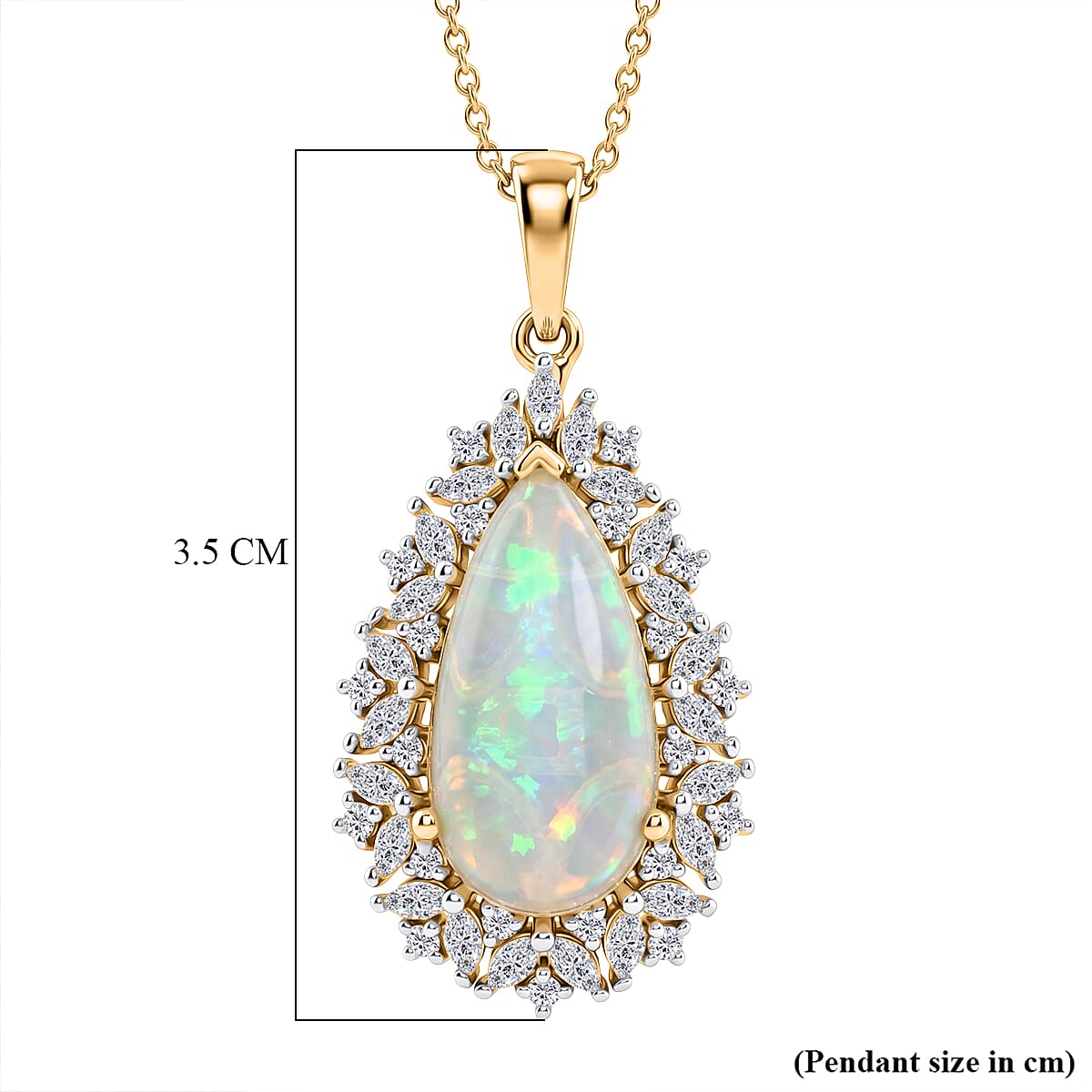 D'Joy - Ethiopian Opal & Moissanite Halo Pendant with Chain (Size 20) in 18K Vermeil Yellow Gold Plated Sterling Silver 5.24 Ct.