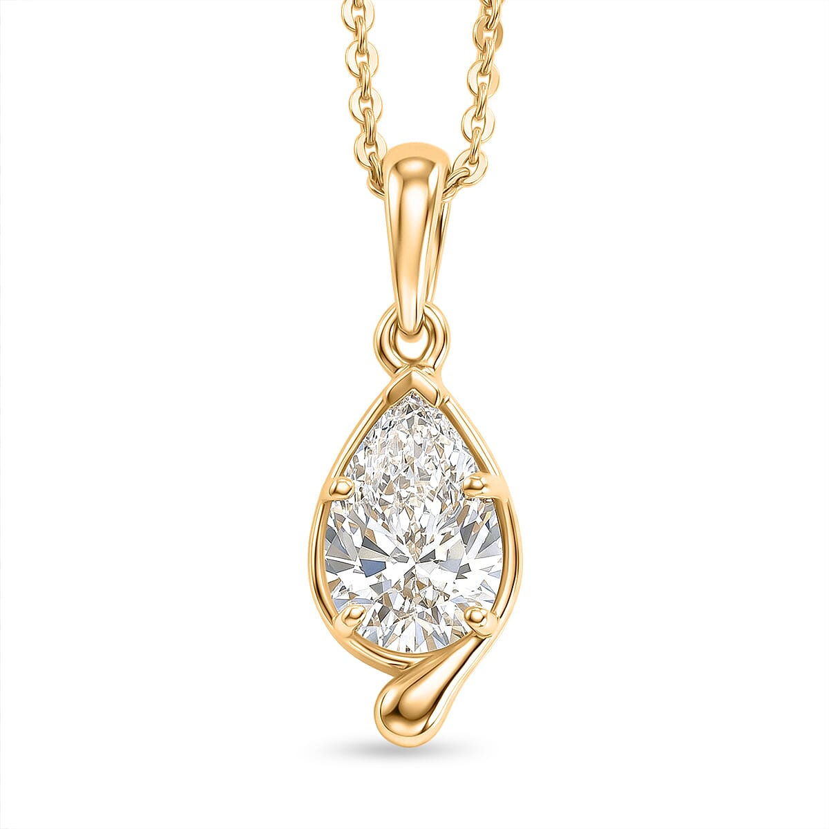 Lucy Q - SGL Certified Lab Grown Diamond (SI-G-H) Pear Cut Solitaire Pendant with Chain (Size 20) in 18K Vermeil Yellow Gold Plated Sterling Silver 1.05 Ct.