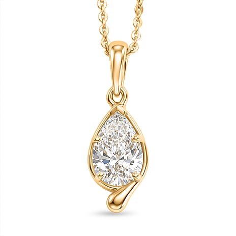 Lucy Q - SGL Certified Lab Grown Diamond (SI-G-H) Pear Cut Solitaire Pendant with Chain (Size 20) in 18K Vermeil Yellow Gold Plated Sterling Silver 1.05 Ct.
