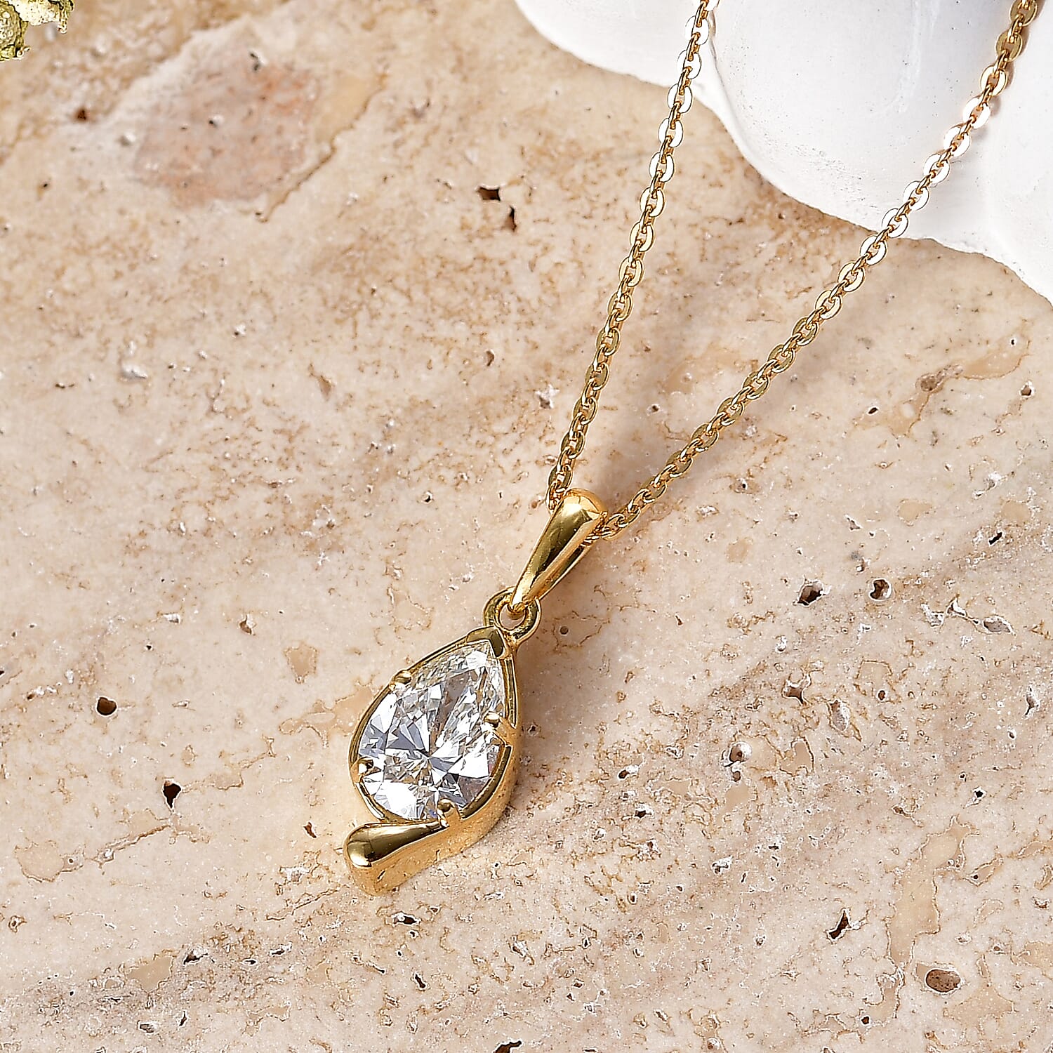 Lucy Q - SGL Certified Lab Grown Diamond (SI-G-H) Pear Cut Solitaire Pendant with Chain (Size 20) in 18K Vermeil Yellow Gold Plated Sterling Silver 1.05 Ct.