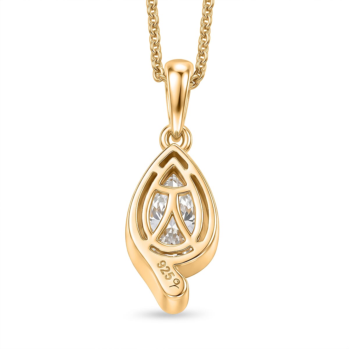 Lucy Q - SGL Certified Lab Grown Diamond (SI-G-H) Pear Cut Solitaire Pendant with Chain (Size 20) in 18K Vermeil Yellow Gold Plated Sterling Silver 1.05 Ct.