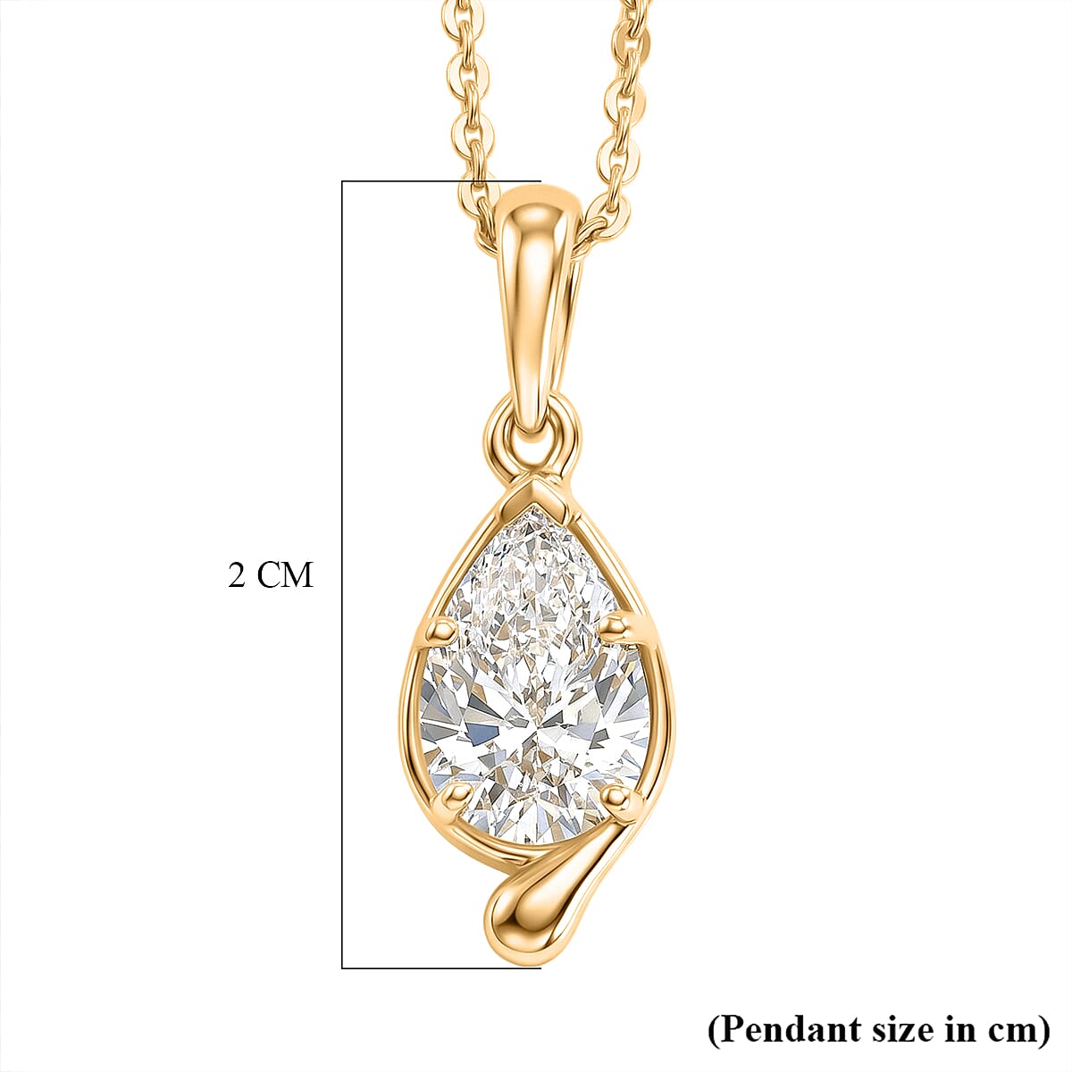Lucy Q - SGL Certified Lab Grown Diamond (SI-G-H) Pear Cut Solitaire Pendant with Chain (Size 20) in 18K Vermeil Yellow Gold Plated Sterling Silver 1.05 Ct.