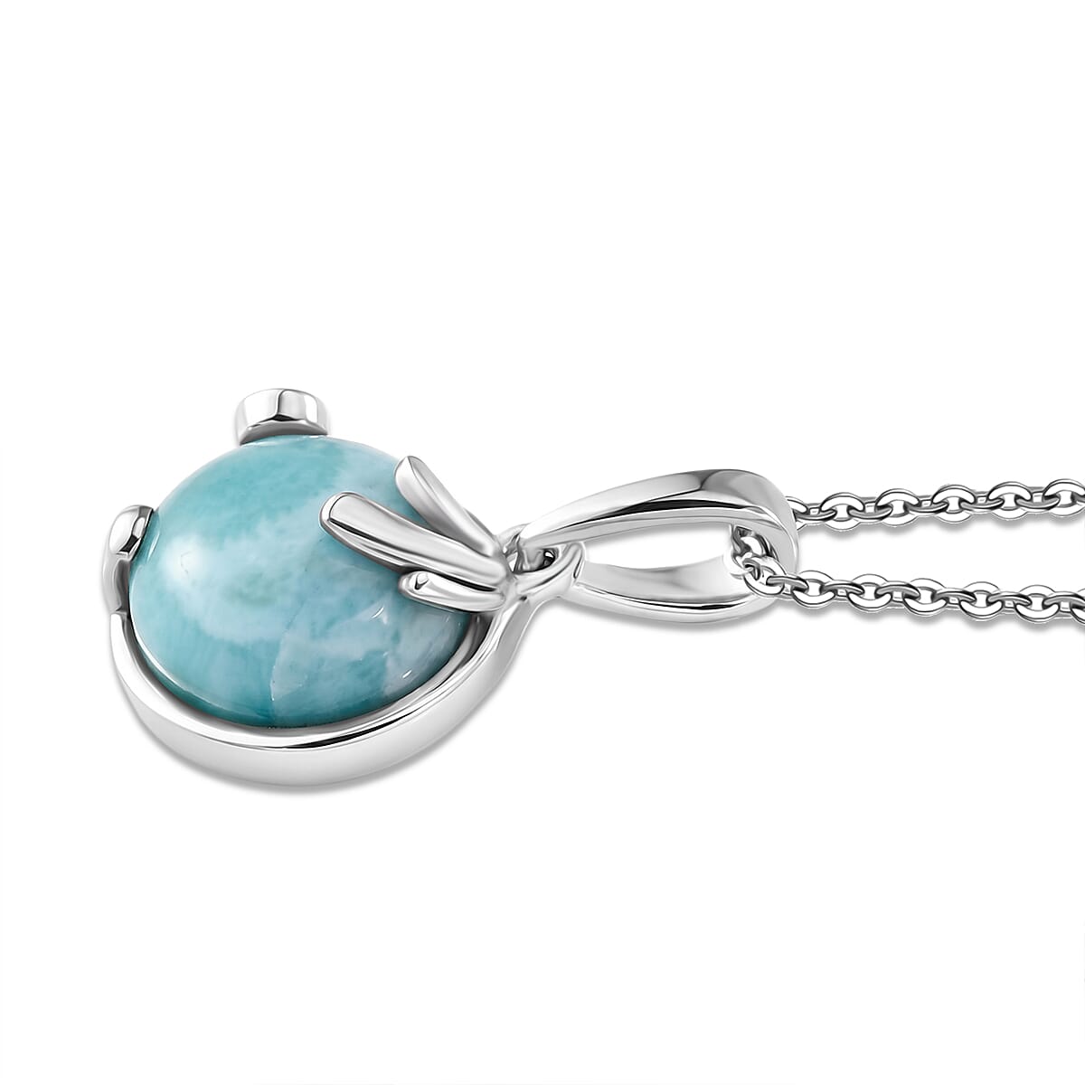 D'Joy - Larimar & White Zircon Pendant with Chain (Size 20) in Platinum Overlay Sterling Silver 2.36 Ct.
