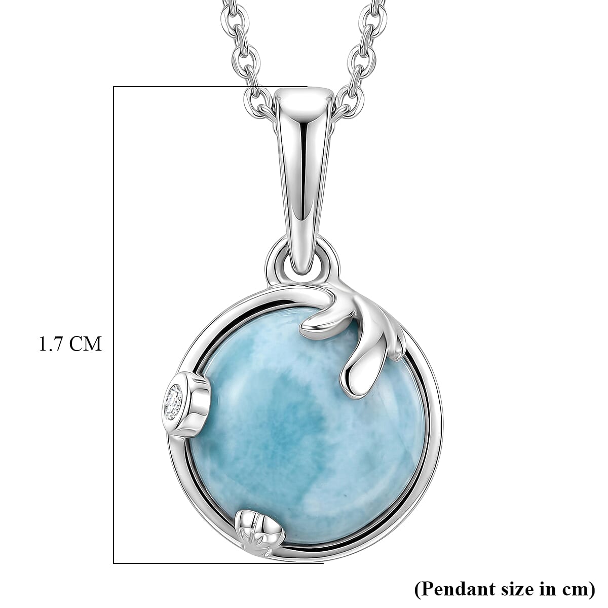 D'Joy - Larimar & White Zircon Pendant with Chain (Size 20) in Platinum Overlay Sterling Silver 2.36 Ct.