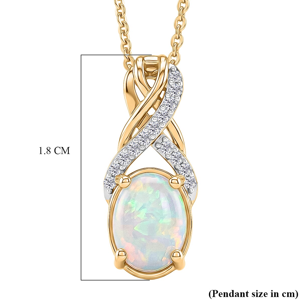 D'Joy - Ethiopian Opal & White Zircon Pendant with Chain (Size 20) in Yellow Gold Plated Sterling Silver 1.06 Ct.