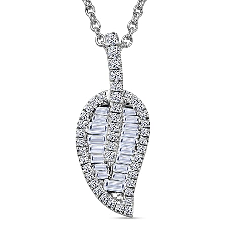 Luxuriant - Lab Grown Diamond (SI-G-H) Leaf Drop Pendant with Chain (Size 20) in Rhodium Overlay Sterling Silver 1.50 Ct.