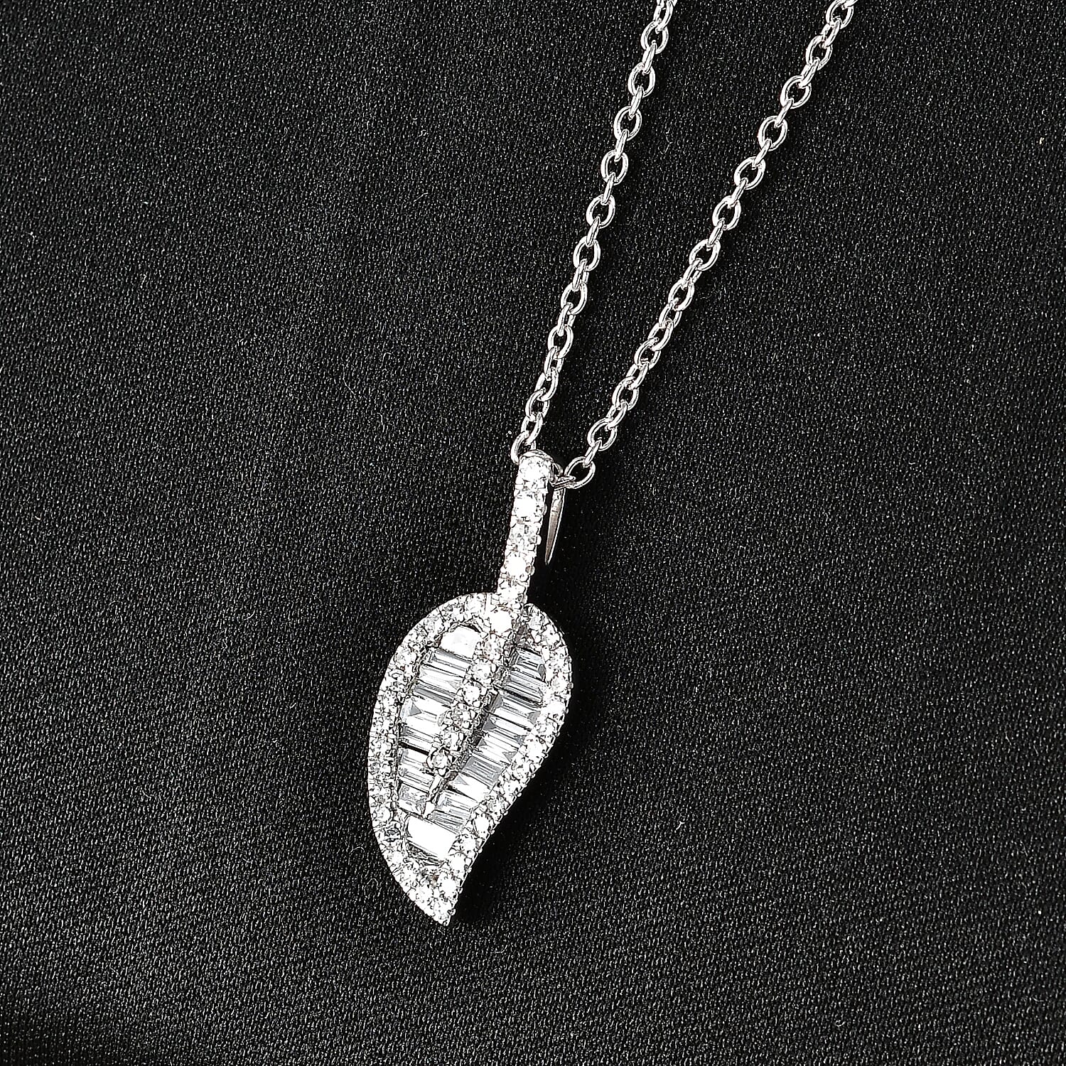 Luxuriant - Lab Grown Diamond (SI-G-H) Leaf Drop Pendant with Chain (Size 20) in Rhodium Overlay Sterling Silver 1.50 Ct.