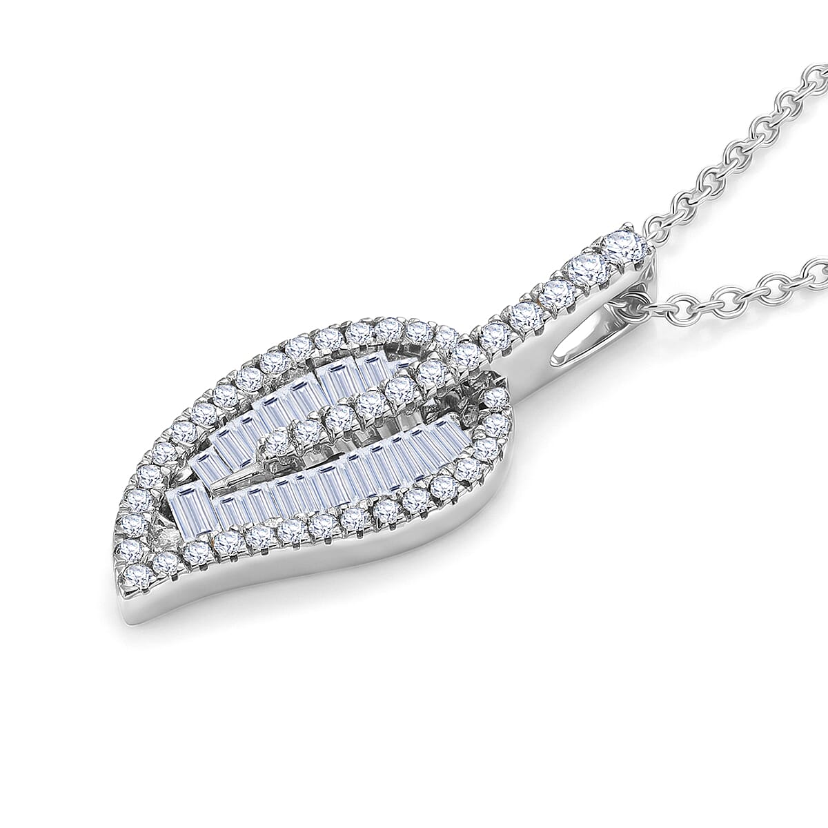 Luxuriant - Lab Grown Diamond (SI-G-H) Leaf Drop Pendant with Chain (Size 20) in Rhodium Overlay Sterling Silver 1.50 Ct.