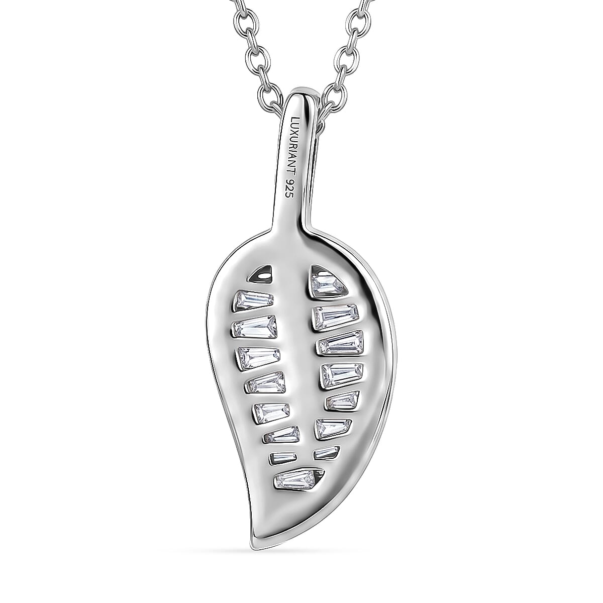 Luxuriant - Lab Grown Diamond (SI-G-H) Leaf Drop Pendant with Chain (Size 20) in Rhodium Overlay Sterling Silver 1.50 Ct.