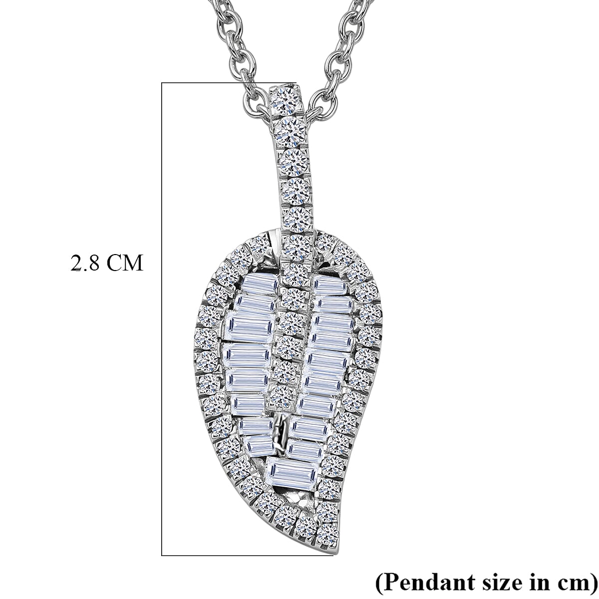 Luxuriant - Lab Grown Diamond (SI-G-H) Leaf Drop Pendant with Chain (Size 20) in Rhodium Overlay Sterling Silver 1.50 Ct.