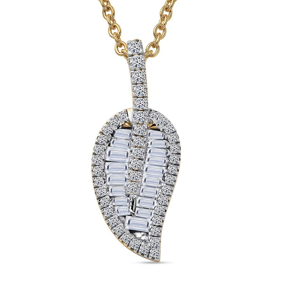 Luxuriant - Lab Grown Diamond (SI-G-H) Leaf Drop Pendant with Chain (Size 20) in 18K Vermeil Yellow Gold Plated Sterling Silver 1.50 Ct.