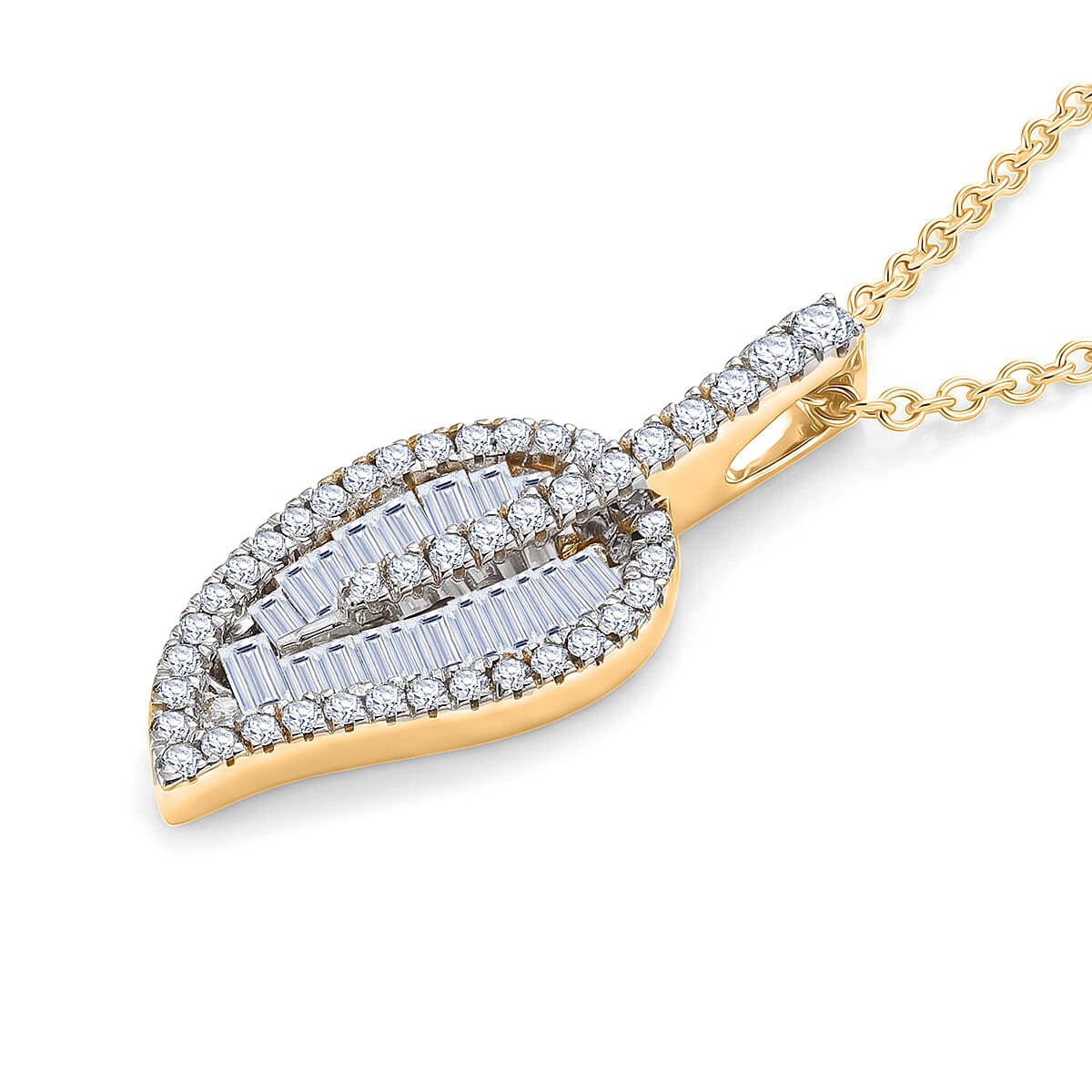 Luxuriant - Lab Grown Diamond (SI-G-H) Leaf Drop Pendant with Chain (Size 20) in 18K Vermeil Yellow Gold Plated Sterling Silver 1.50 Ct.