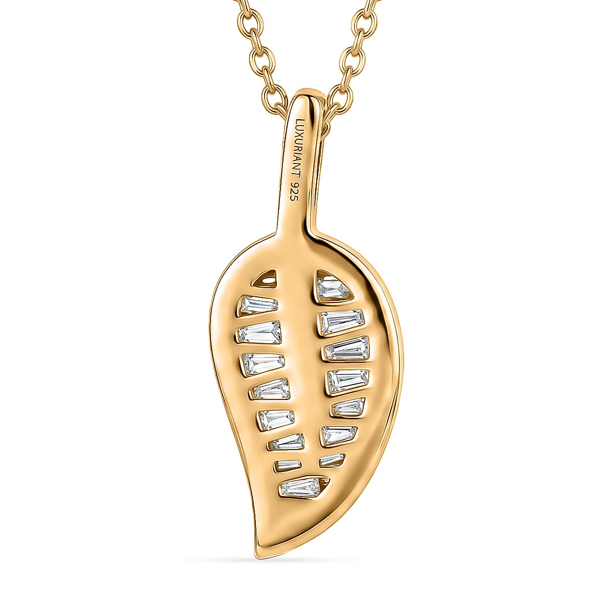 Luxuriant - Lab Grown Diamond (SI-G-H) Leaf Drop Pendant with Chain (Size 20) in 18K Vermeil Yellow Gold Plated Sterling Silver 1.50 Ct.