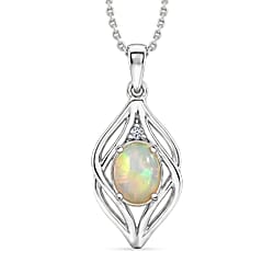Luxuriant - Ethiopian Opal & Lab Grown Diamond (SI-G-H) Pendant with Chain (Size 20) in Yellow Gold Plated Sterling Silver 0.88 Ct.