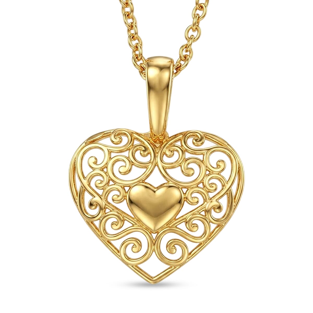 EverTrue Bronzella Collection - Filigree Heart Pendant with Chain (Size 20) in 18K Gold Plating